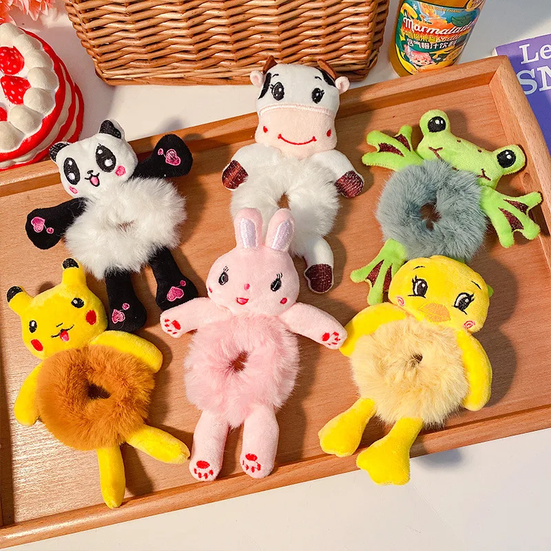 

Plush Hair Band Elastic Accessories New Woman Girl Kids Cute Teddy Bear Frog Cat Rabbit Toy Rope Rubber Ties Animal Scrunchies