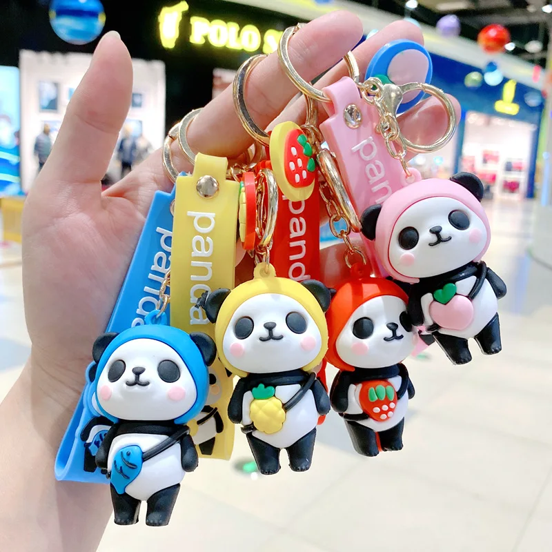 

Cute mini cartoon DIY silicone panda doll key chain car key chain creative couple bag schoolbag jewelry childen girlfriend gifts