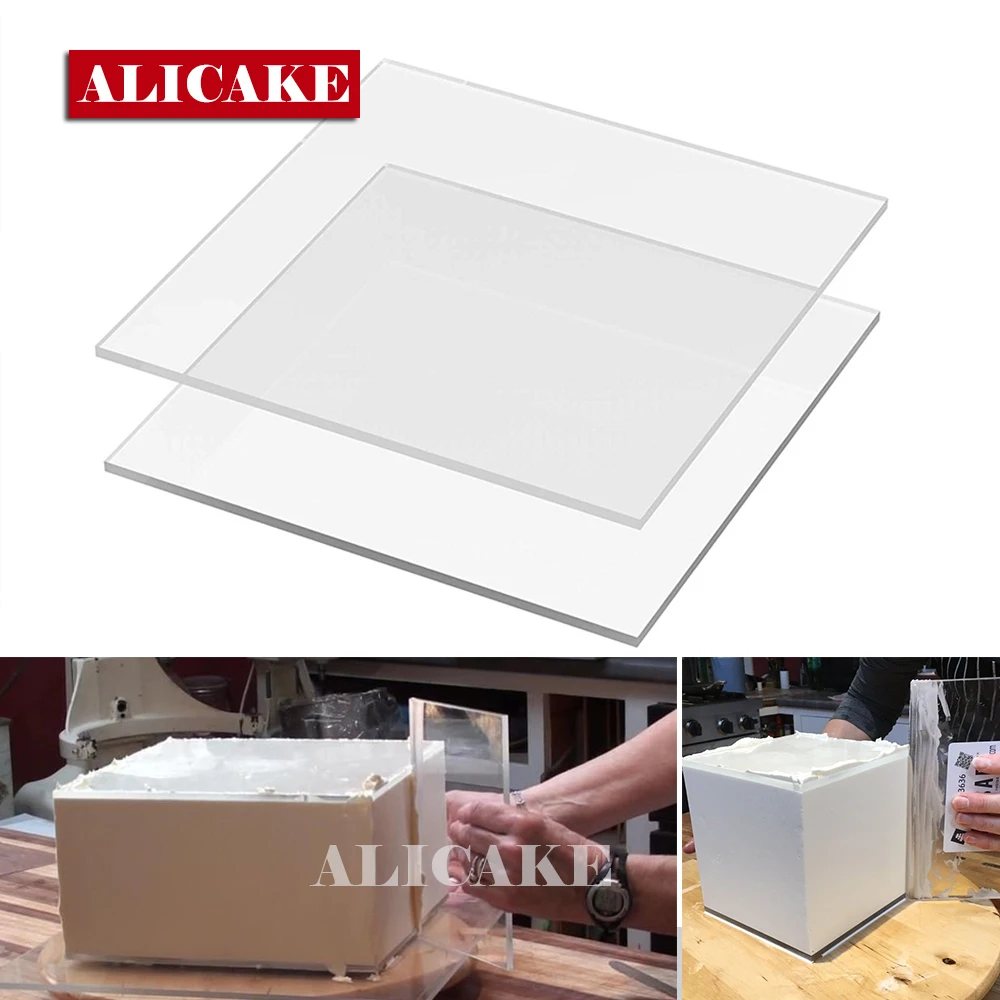 2PCS Cake Square Acrylic Disc Tools Cake Base Sheet Scraper Smoother Cream Wedding Cake Decorating Round Cake Disks Holders DIY