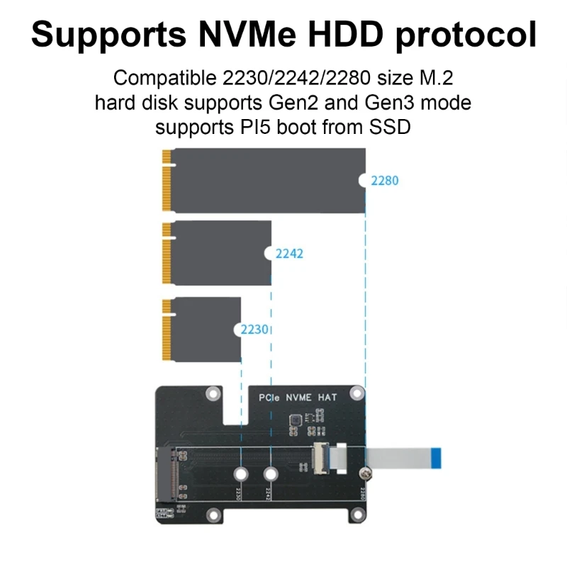 Адаптер M.2 M Key NVMe к PCIe SSD 2230 2242 2280 Gen2 Gen3 Плата расширения жесткого диска для RPI 5