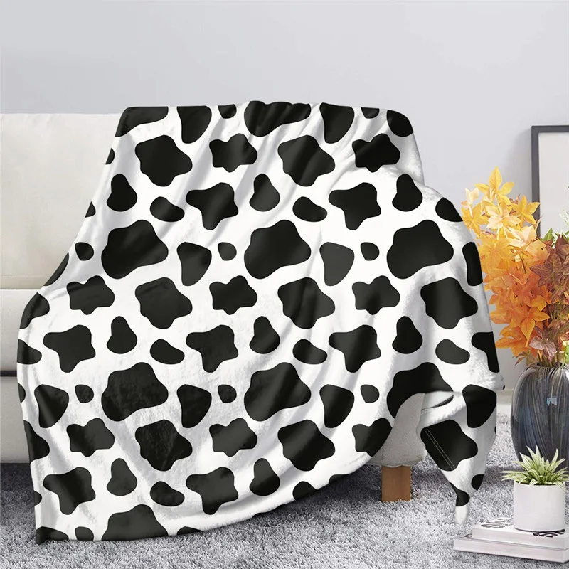 Cow Flannel Blankets Milk Cartoon Cute Farm Animal Throw Blanket Cow Fur Pattern Plush Blanket for Bed Couch Sofa King Full Size