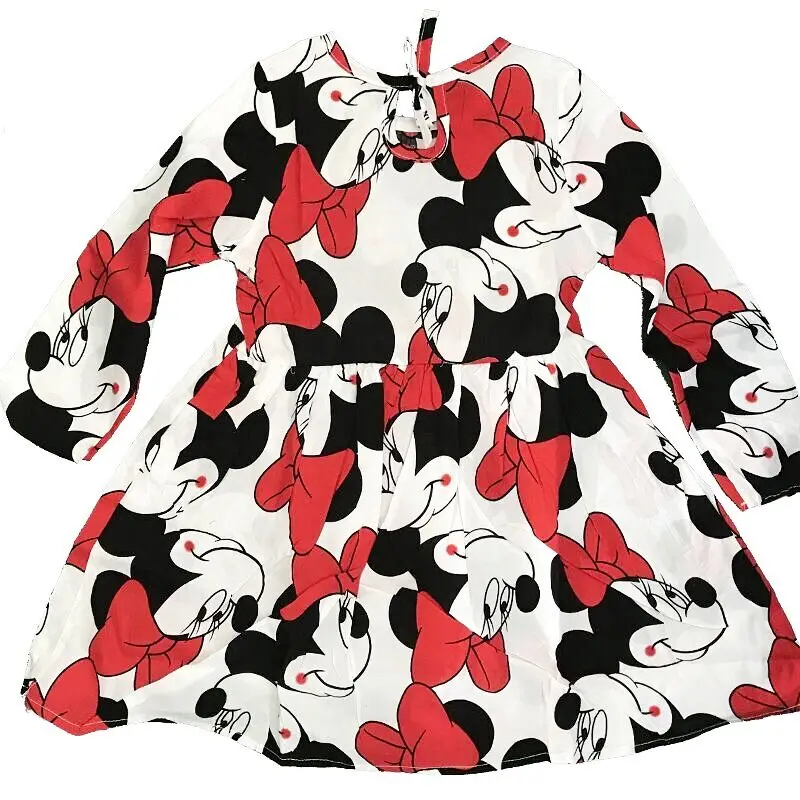 Girls Dress Spring and Autumn Long Sleeve Minnie Cartoon Print Cute Princess Christmas Tutu Kids Dresses for | Детская одежда и