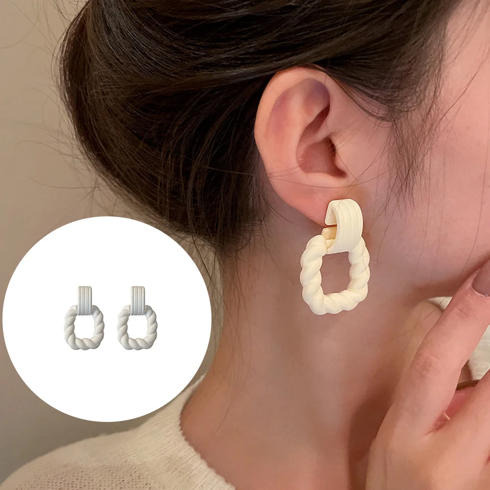 

Korea Acrylic Resin Geometric Square Hanging Stud Earrings New Fashion Hollow Metal Trendy Earrings 2022 Jewelry Gift