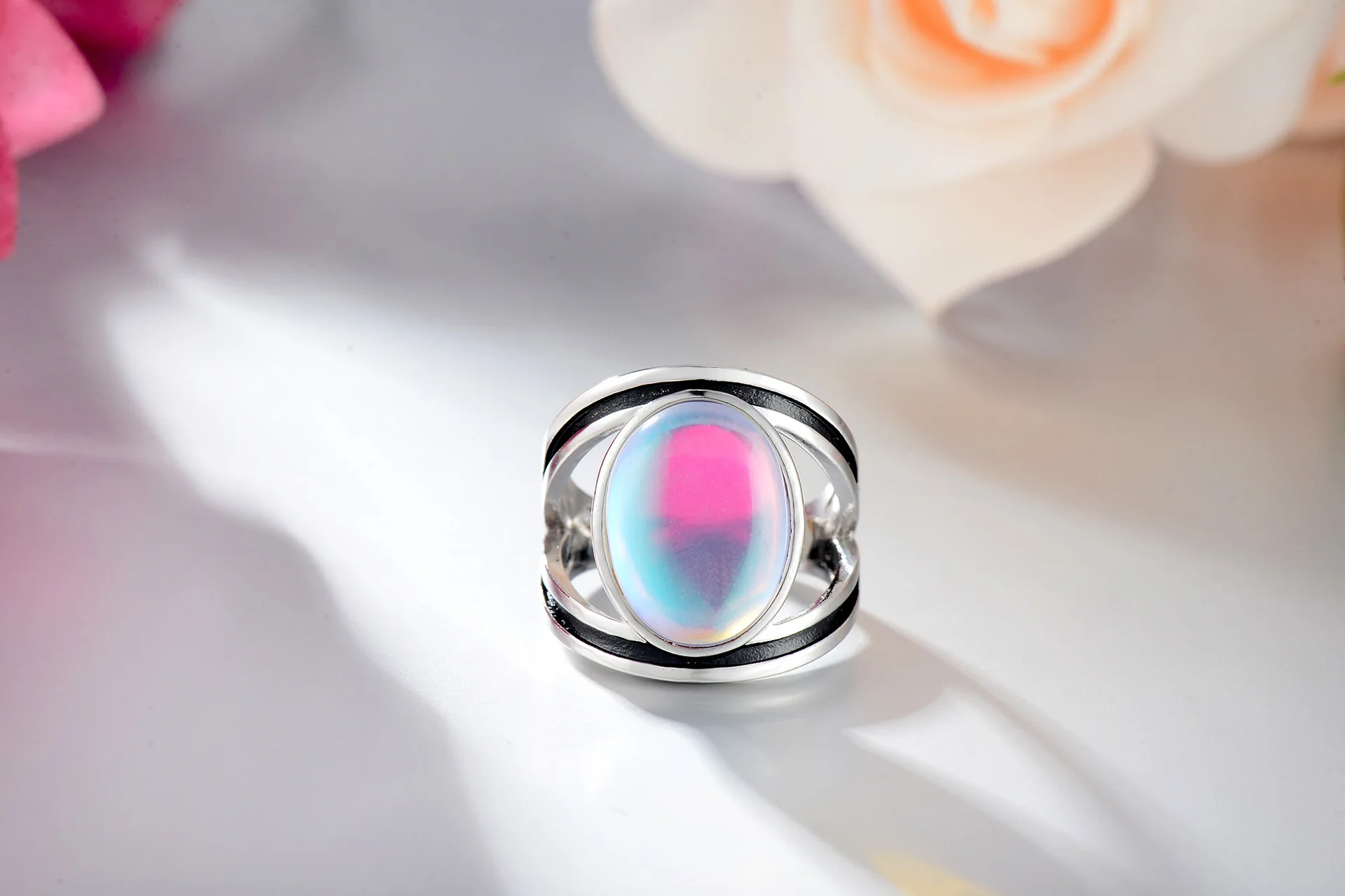 

S925 Серебряный Новый стиль инкрустированное красочное кольцо с лунным свечением в Европе и Америке огромное винтажное эмалированное кольцо...