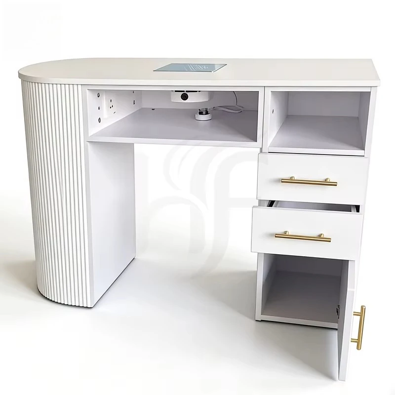 Фото Factory Price Modern Style Beauty Salon Furniture Wooden  Nail Table Semi-circular Nail Table Design for Manicure №3