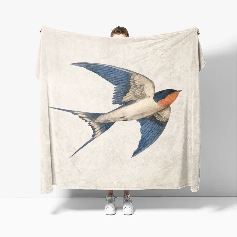 Плюшевое покрывало для дивана с принтом Мяу и птиц мягкое пушистое одеяло сна