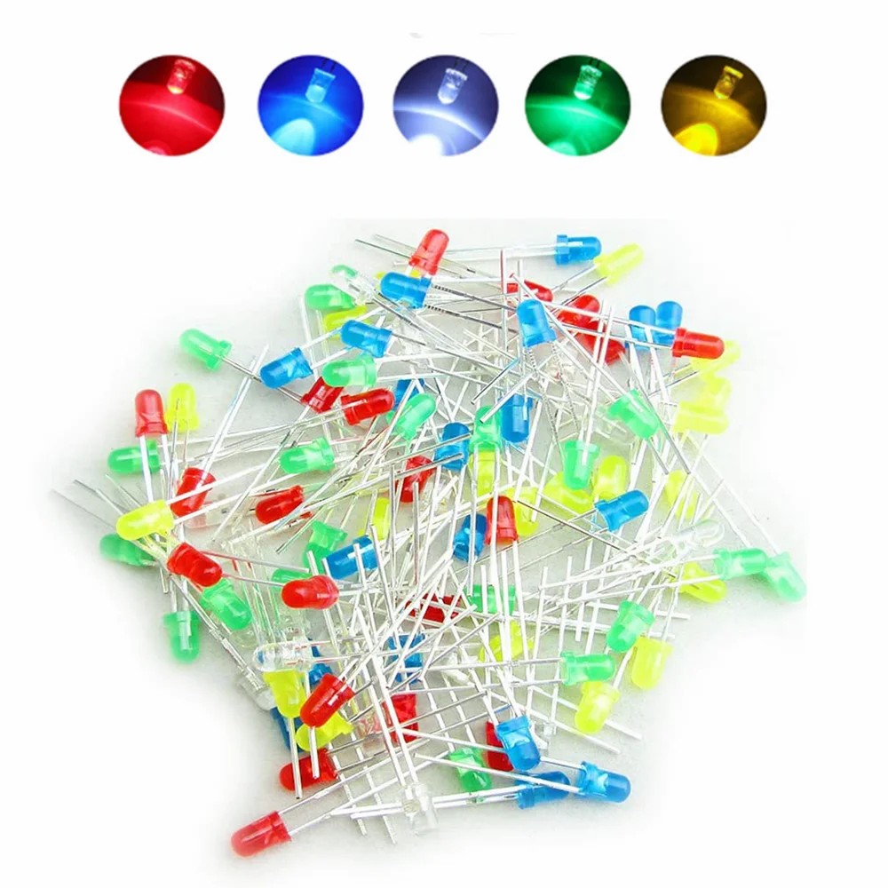 

200 Pcs 3mm Led Diode Bright Multicolor Individual Light Emitting Diodes Assortment Kit Red/Green/Blue/Yellow/Orange Bulb Lamps