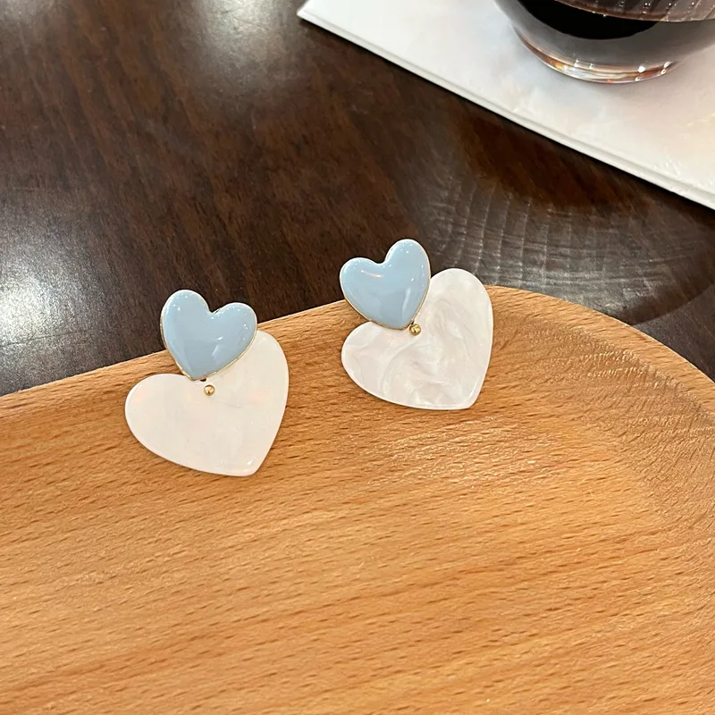 

Trendy Jewelry 925 Silver Needle Resin Heart Earring 2022 New Trend Spring Style Sweet Korean Blue Love Earrings For Girl Gifts
