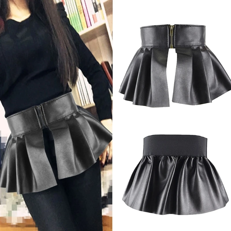 

Women Sexy Slim Pleated Skirt Corset Waist Belt Shapewear Teen Girls Stage Performance Dance Elastic Cinch Waistband Clubwear