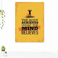 the body achieves what the mind fitness workout tapestry painting exercise motivational poster wall art banner flag gym decor
