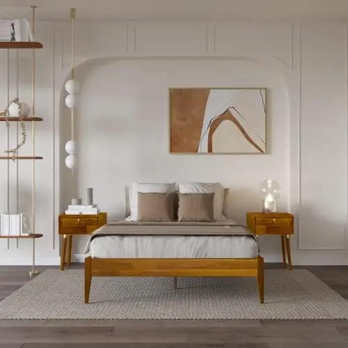 

Solid Wood Nightstand/Side Table/End Table, Fully Assembled, with 1-Drawer for Mid Century Bedroom and Living Room, (12mm), Dark