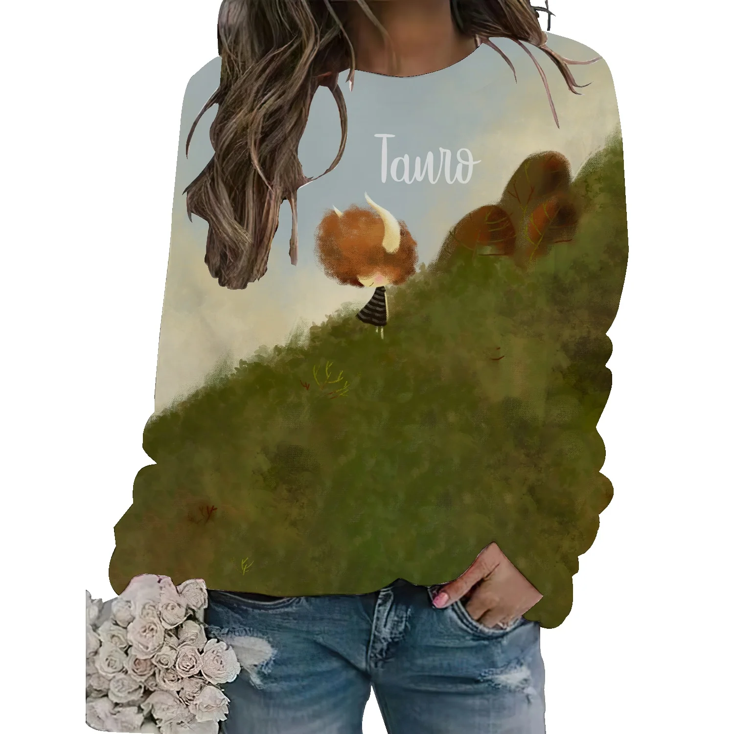 

Horoscope American-style round neck pullover sweater women's spring and autumn new loose design sense niche blouse women