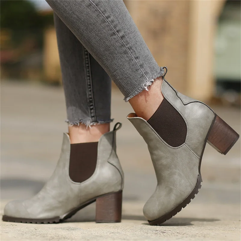 2022 Trend Women Ankle Boots Winter Designer Luxury High Heel Round Head Chelsea Women Shoes Elegant Low Ladie Boots