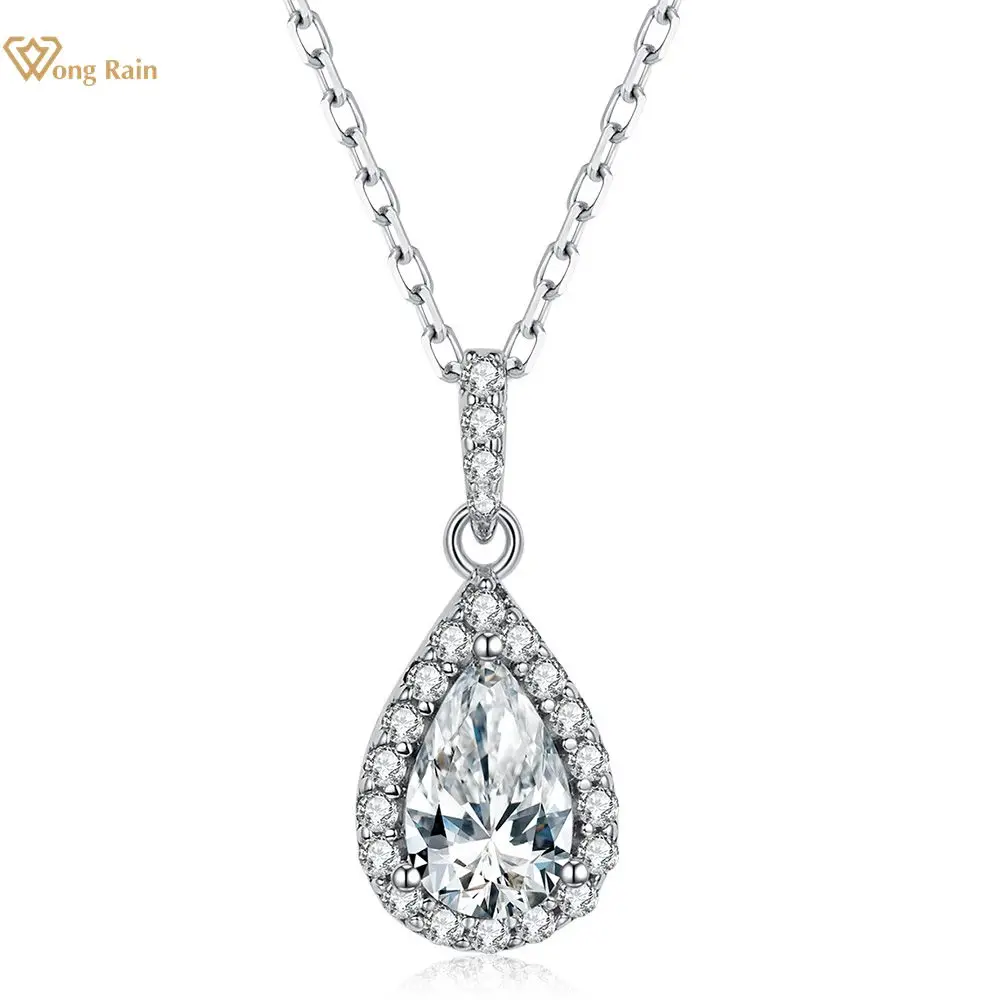 

Wong Rain 925 Sterling Silver VVS1 D Color Pear Cut Real Moissanite Gemstone Pendent Necklace For Women Fine Jewelry With GRA