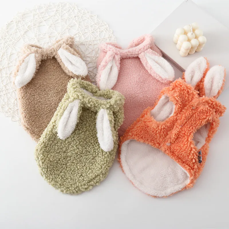 

Bunny Ears Solid Color Winter Clothes for Small Dogs Double Layered Warm Puppy Vest Sweatshirt Soft Cotton Lovely Pet Clothing