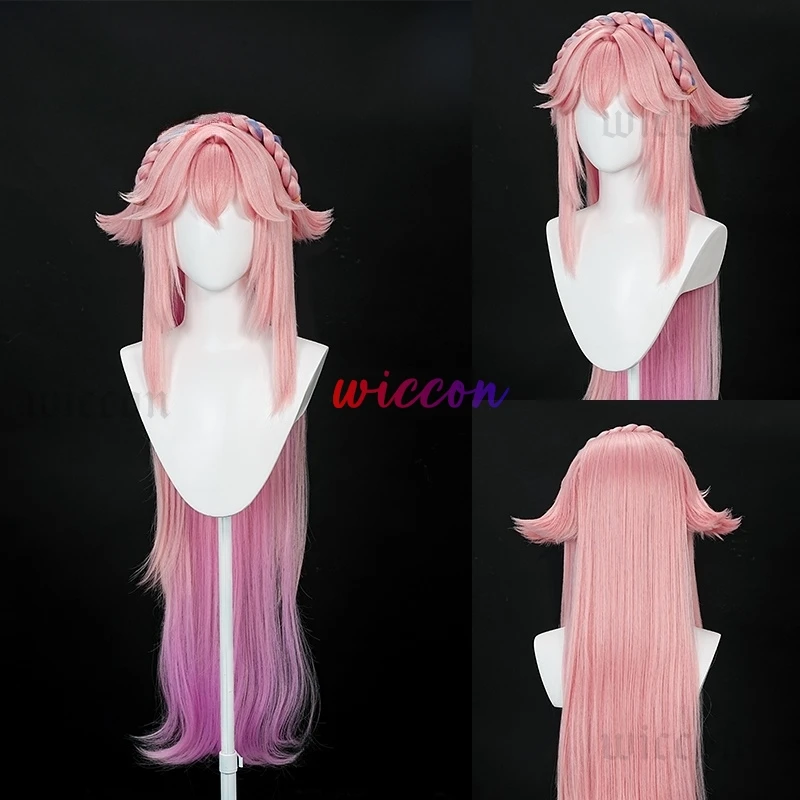 Game Genshin Impact Latest Yae Miko Cosplay Wig Cherry Powder Pink Gradien 100cm Long Hair Hallowmas Carnival Role