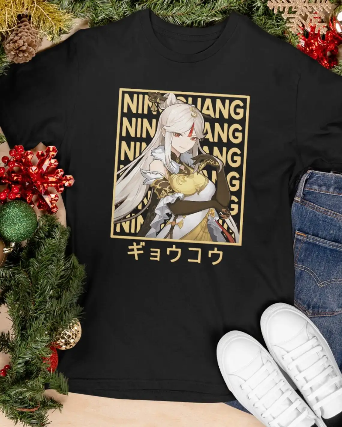 

2021 Men/Women's Summer Black Street Fashion Hip Hop Genshin Impact Ningguang Anime Manga T-shirt Cotton Tees Short Sleeve Tops