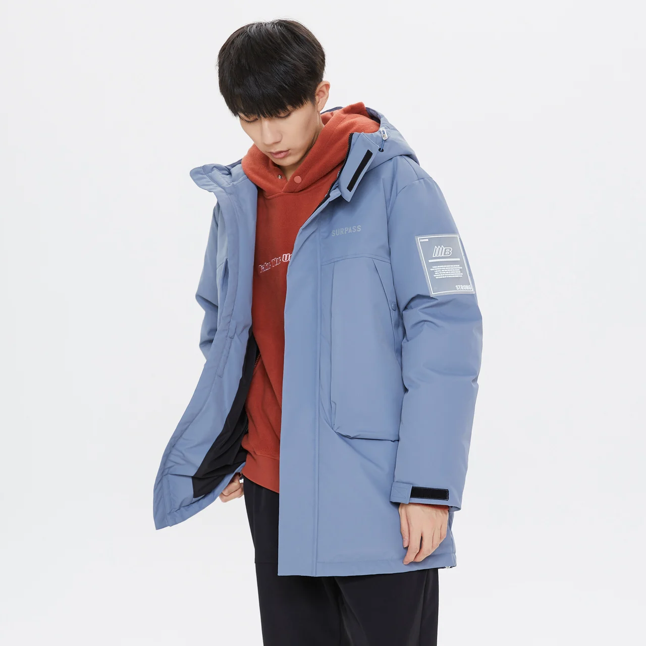 Metersbonwe  Man Camouflage Color Hooded Down Jacket 80% Gray Duck Down Warm Winter Cargo Style Stereo Pocket Long Down Coat