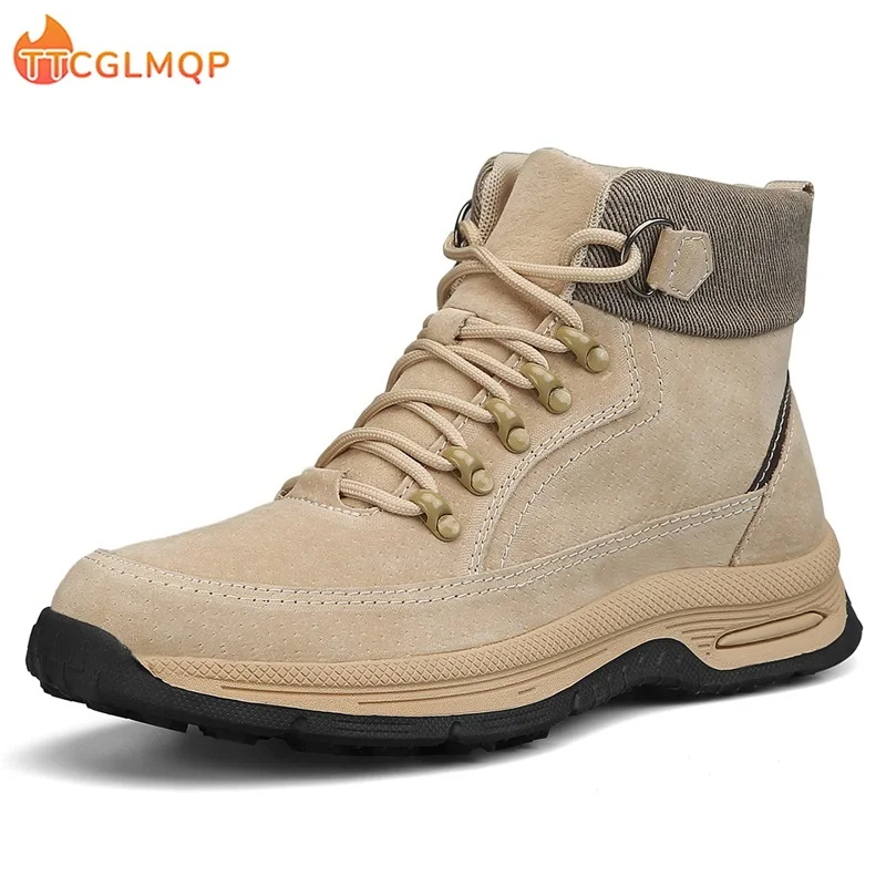 

Ботинки мужские кожаные тактические, боевые полусапожки, военная рабочая обувь, Нескользящие, для улицы, походов, зимние