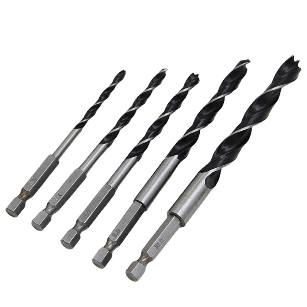 

For Woodworking Drilling Drill Bits Three-pointed /10mm /5mm /6mm /8mm 5 Piece Set Hex Shank High Carbon Steel