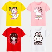 2 10 years unicorn big girls t shirt short sleeve tee tops kids cartoon printing clothes children casual wear