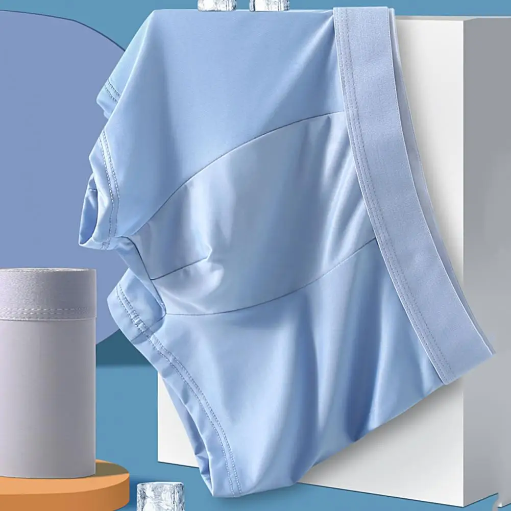 

Men Underpants U Convex Breathable Mesh Holes Elastic Wide Waist Band Inside Wear Seamless Ice Silk Boxers Briefs Quick Dry Male