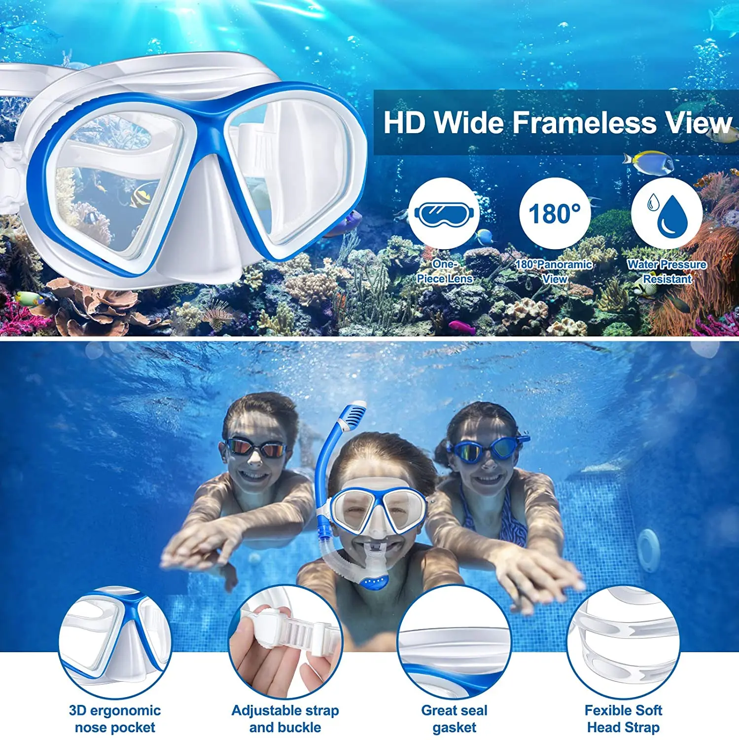 Детский Набор Масок Для Дайвинга С Сухой Трубкой Удобные Силиконовые Очки