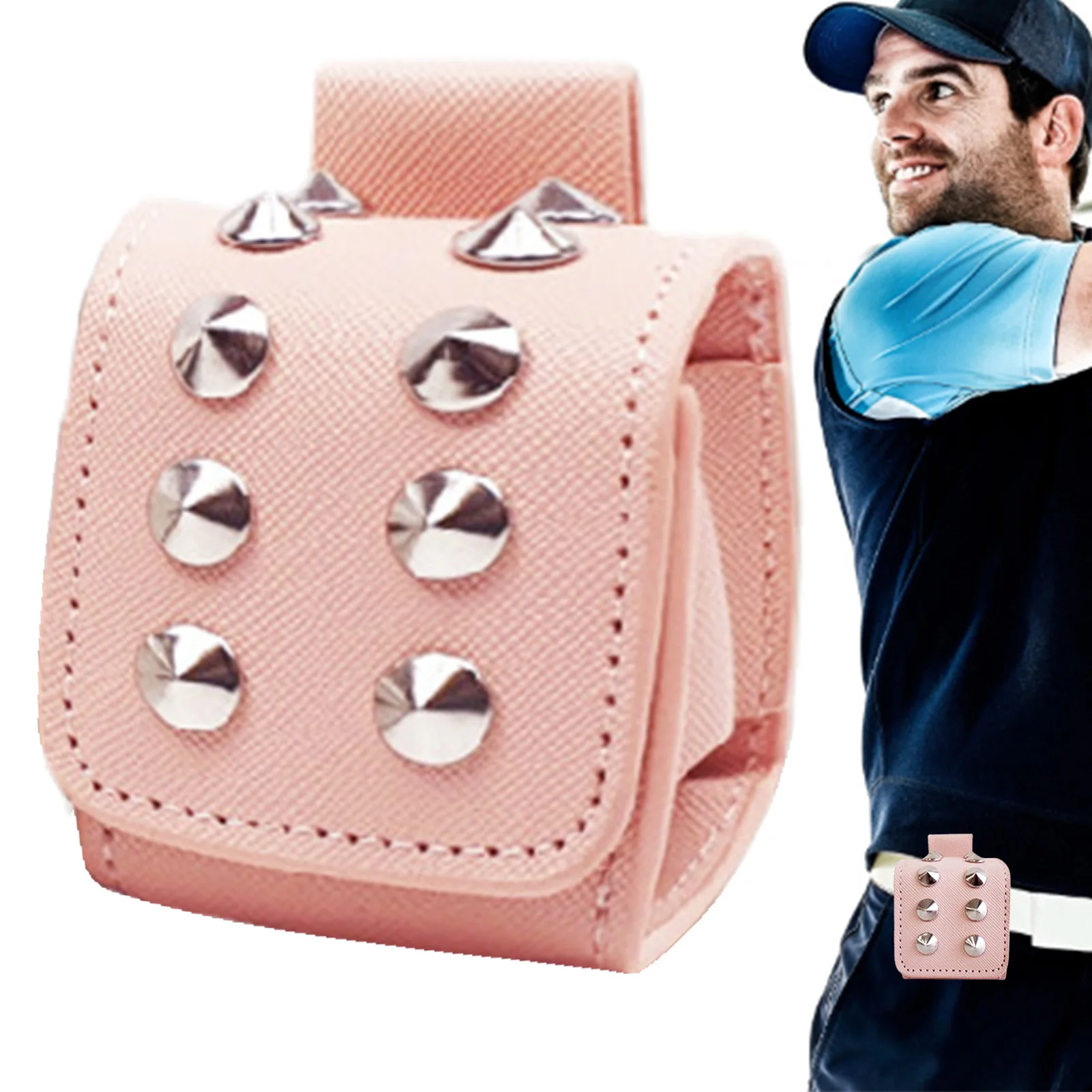 

Golf Ball Mini Pouch PU Leather Waist Belt Golf Ball Pouch Practical Portable Rivets Golf Ball Case Waist Holder Bag Hook Clip