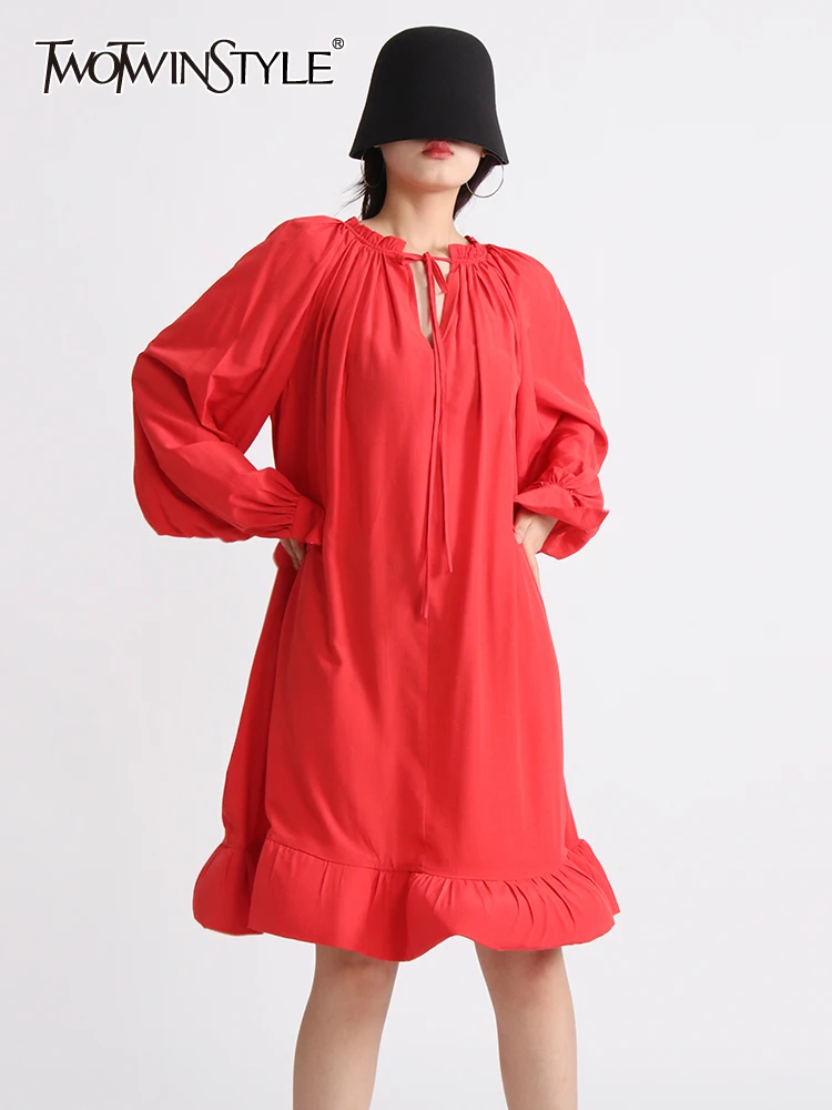 

Женское платье с оборками TWOTWINSTYLE, летнее платье в минималистическом стиле с v-образным вырезом, длинным рукавом и высокой талией