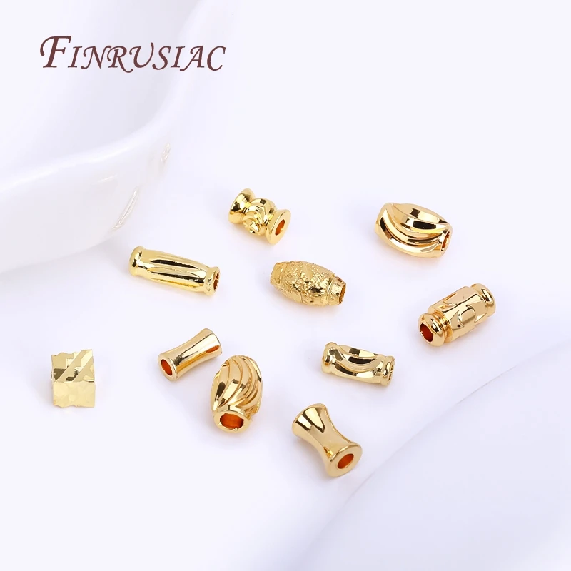 

18K Real Gold Plated Tube Spacer Beads,Beading Beads,Cut Corrugated Beads For Needlework DIY Bracelets Necklace Making