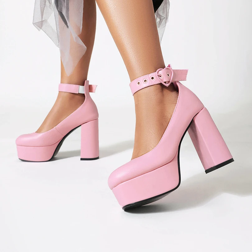 Женские туфли на очень высоком толстом каблуке туфли-лодочки платформе с круглым