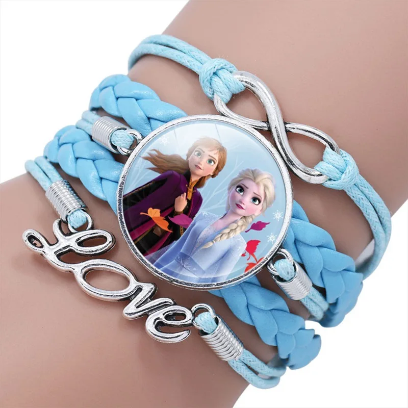 

Disney Frozen 2 Leather Bracelet Jewelry Anna Cartoon Time Gem Blue Bracelet for Boys Girls Retro Fashion Ornament Women Gifts