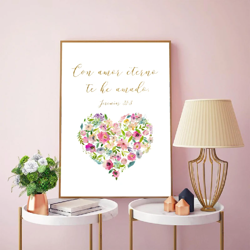 

Spanish Bible Verse Love Quote Print Flower Art Canvas Painting Picture Scripture Poster Nursery Baby Room Home Wall Decor