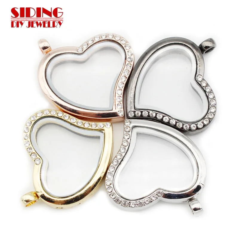 

Hot Selling 8pcs Mix Color 30mm Zinc Alloy Rhinestone Crystal Heart Glass Floating Locket Pendants Necklace Jewelry