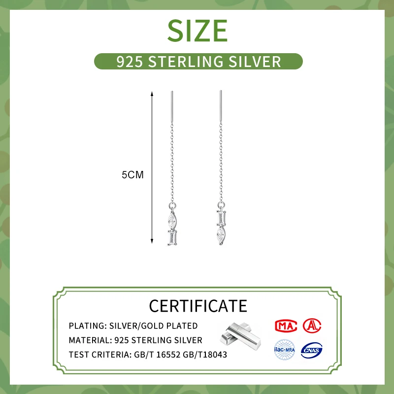 Женские серьги-гвоздики из серебра 925 пробы с цирконом 5 см