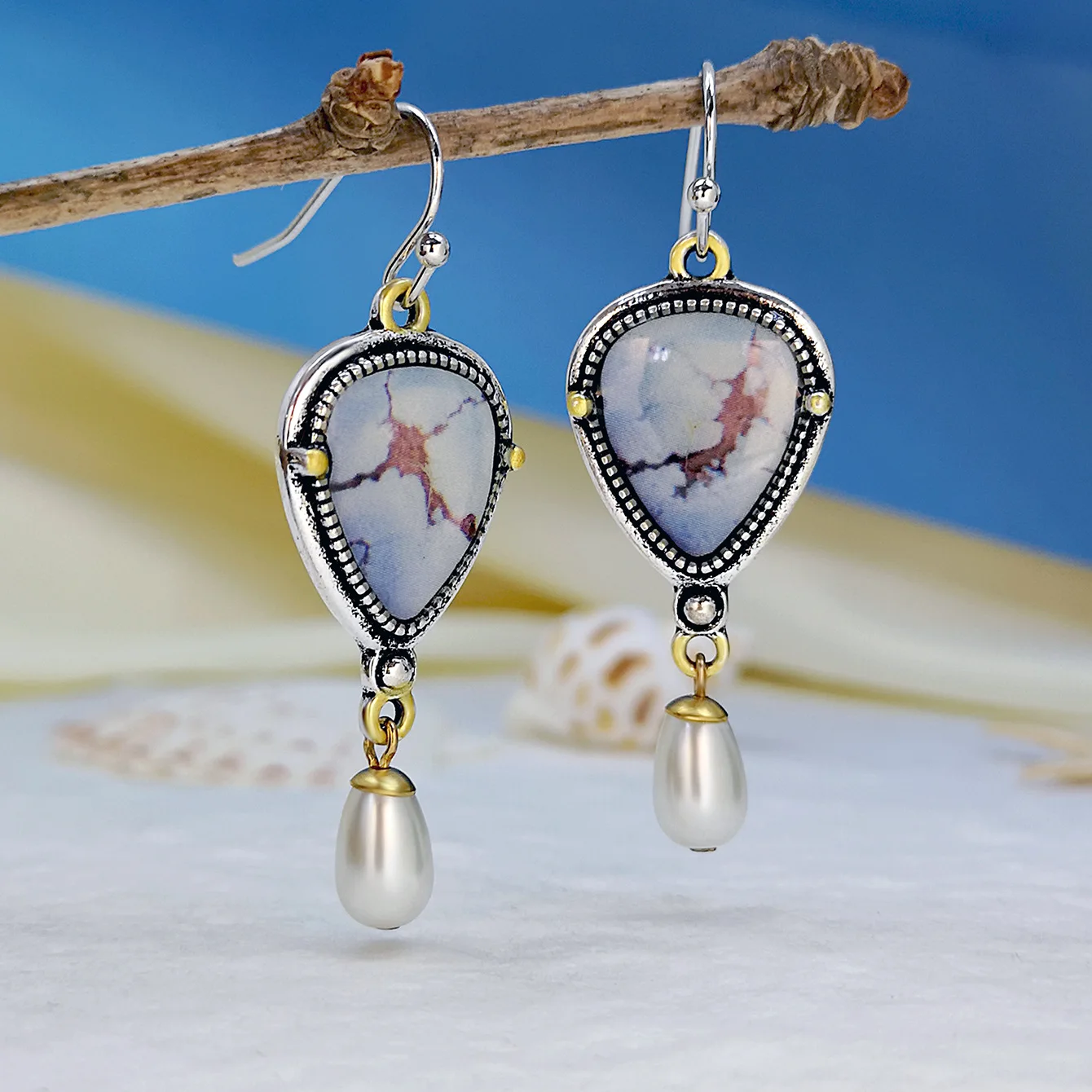 

Fashion Vintage Turquoise Drop Earrings Elegant Lady's Imitation Pearl Dangle Earrings Bridal Wedding Anniversary Gift Jewelry