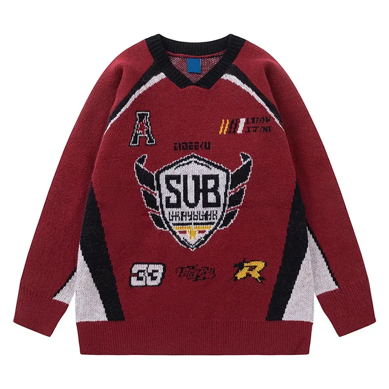 Винтажный модный жаккардовый свитер с v-образным вырезом в американском стиле