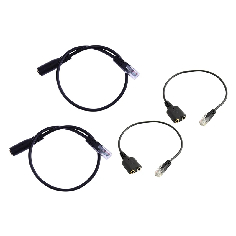 

2Pc 3.5Mm Stereo Headset To Jack Female To Male RJ9 Adapter & 2X RJ9 To 2 Port 3.5Mm Female Jack Headset Adapter