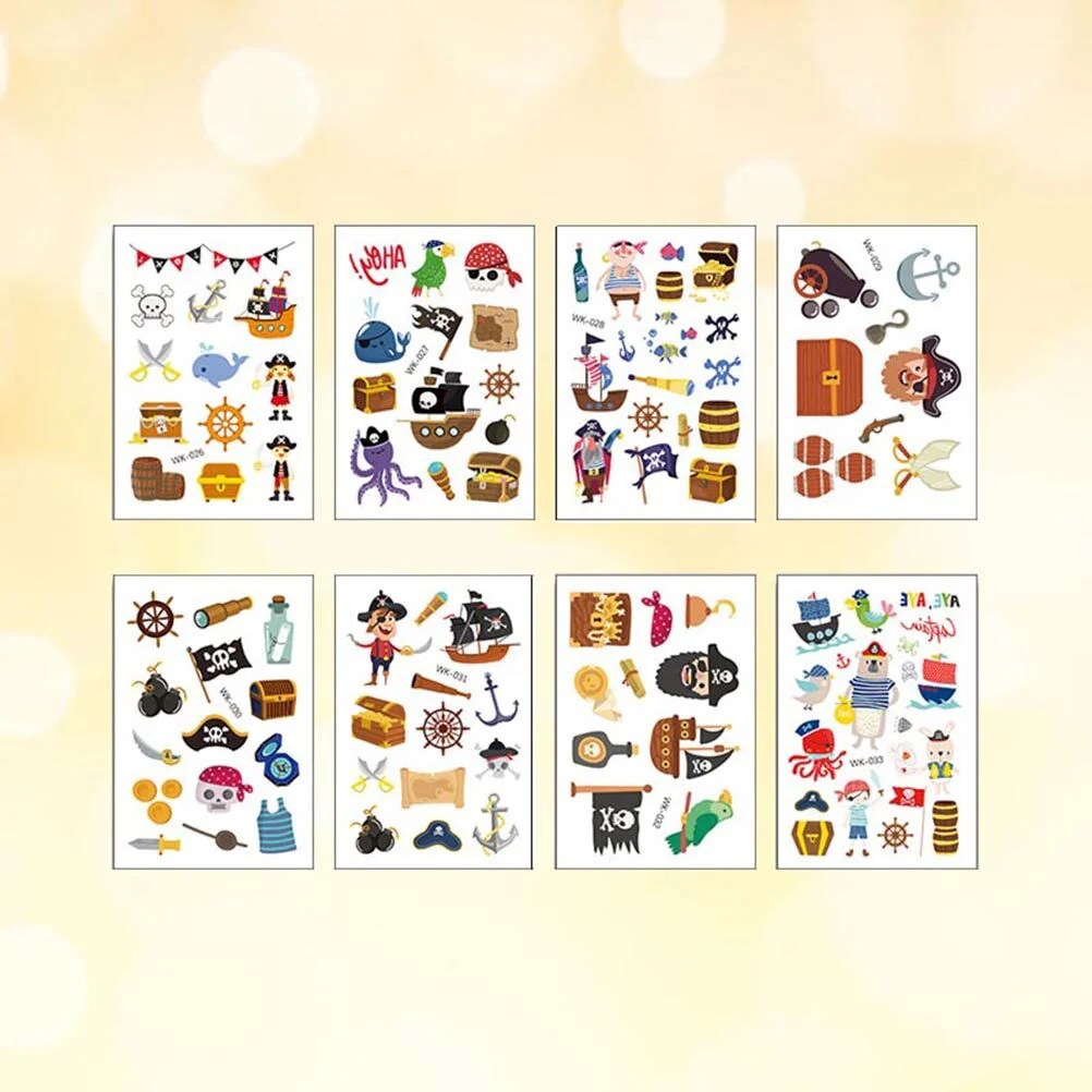 

8 шт., Детские временные наклейки с рисунком пиратов