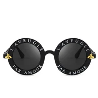 newest fashion round sunglasses women brand designer vintage shades english letter bee sun glasses uv400 oculos feminino lentes