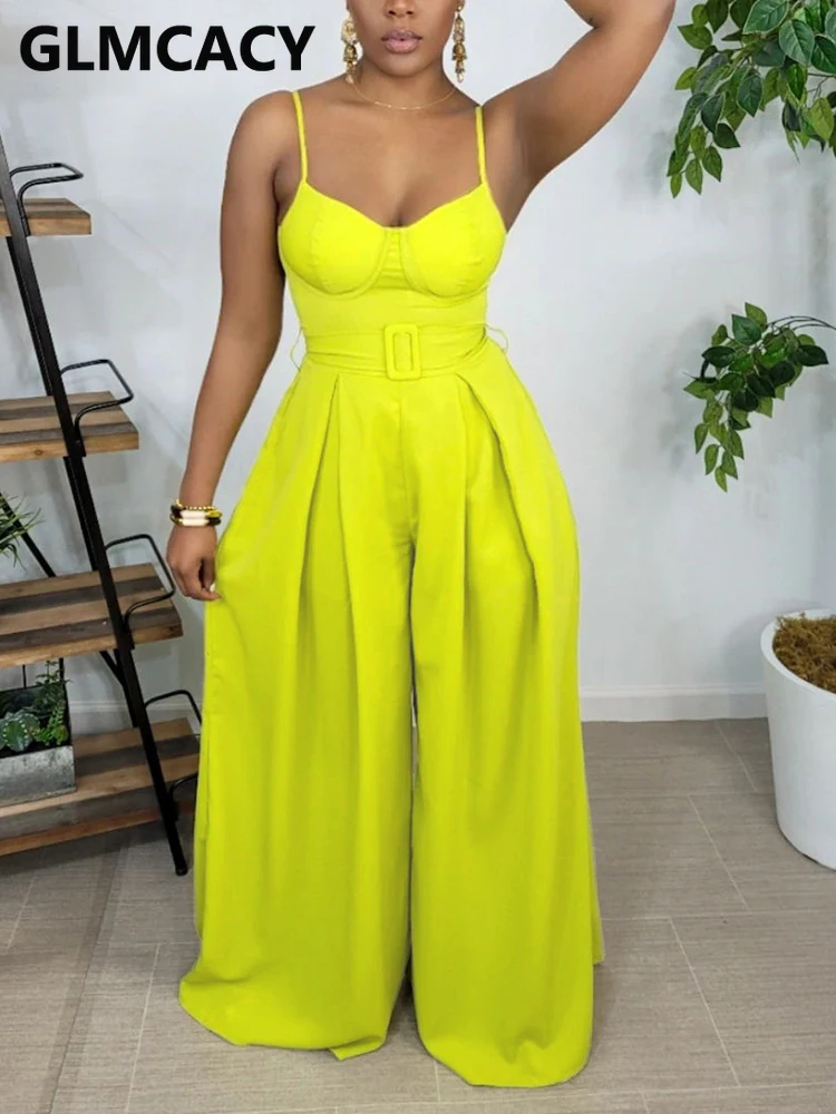 

Women Spaghetti Strap Summer Wide Leg Loose Jumpsuits Elegant Summer Overalls