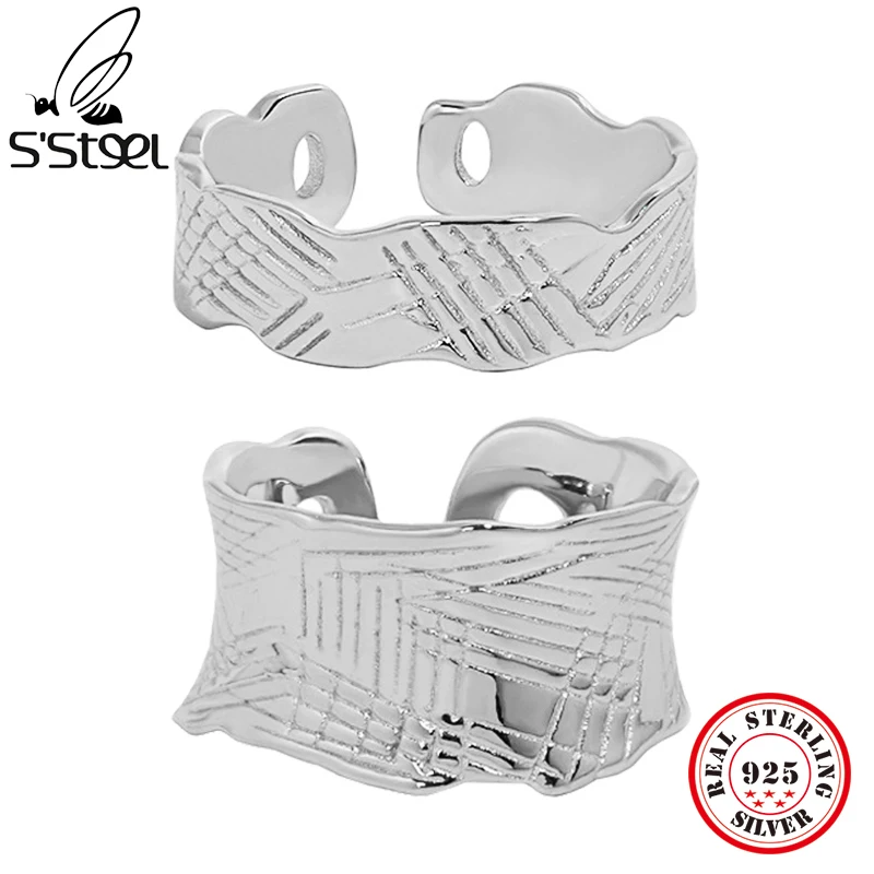 

S'STEEL Minimalist Design Irregular S925 Ring 100% 925 Sterling Silver Korean Open Cuff Rings Finger For Women Fine Jewelry