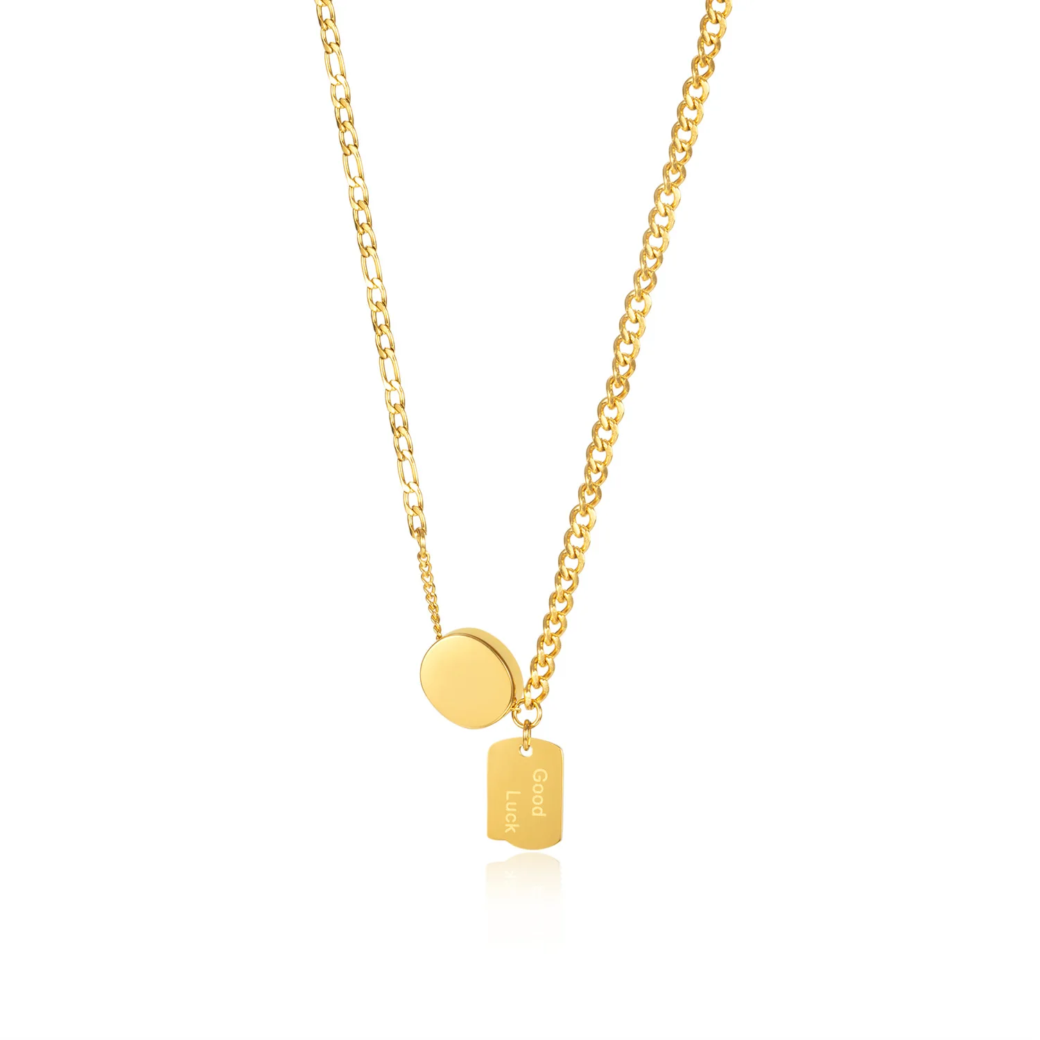

Jewelry Wholesale New Stainless Steel Simple Letter Square Plate Titanium Steel Necklace for Women