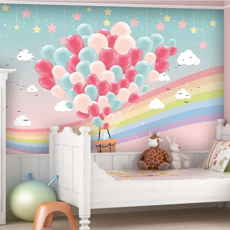 

Custom Photo Wallpaper 3D Hot Air Balloon Rainbow Mural Children's Room Background Wall Decor Creative Background Wall 3D Decor