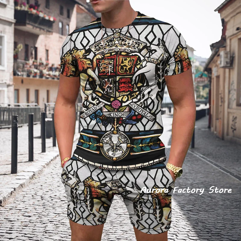 Latest Summer Men's Sports Suit Bohemian Style T-shirt Shorts 2-piece Sports Suit Casual Fashion Men's Oversized Outdoor Wear