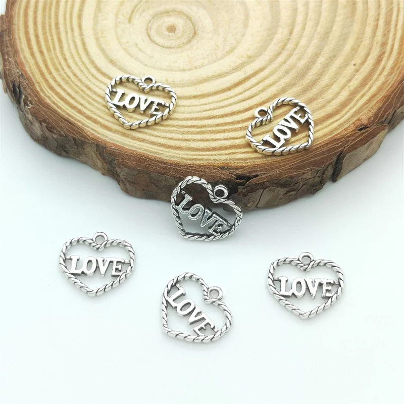 

30pcs Hollow Heart-shaped LOVE Charm 14*15mm Tibetan Silver Pendant, DIY Earring Bracelet Jewelry Making Accessories Wholesale