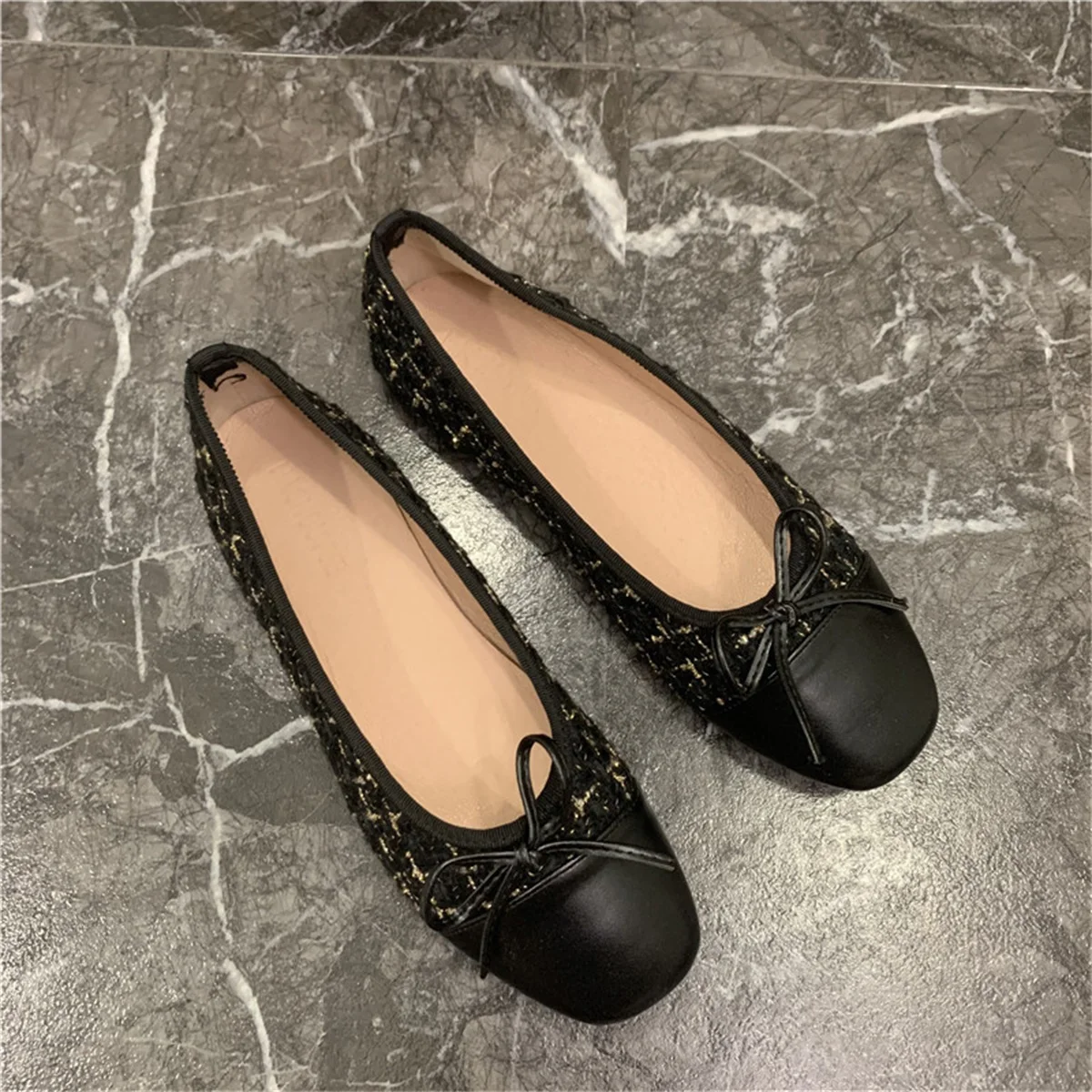 Балетки женские с бантом и круглым носком классические туфли из ткани подходящие