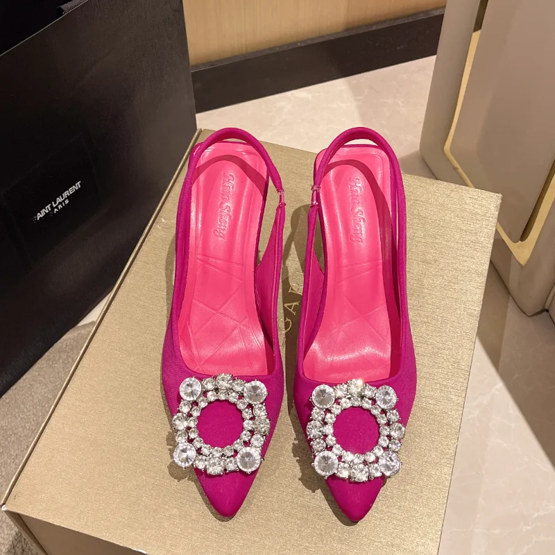 

Женские босоножки на высоком каблуке, однотонные босоножки с острым носком и металлическим украшением, обувь на шпильке, лето 2023