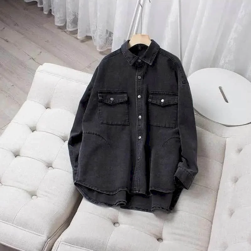 Джинсовые рубашки для женщин винтажная Повседневная однобортная блузка-поло с