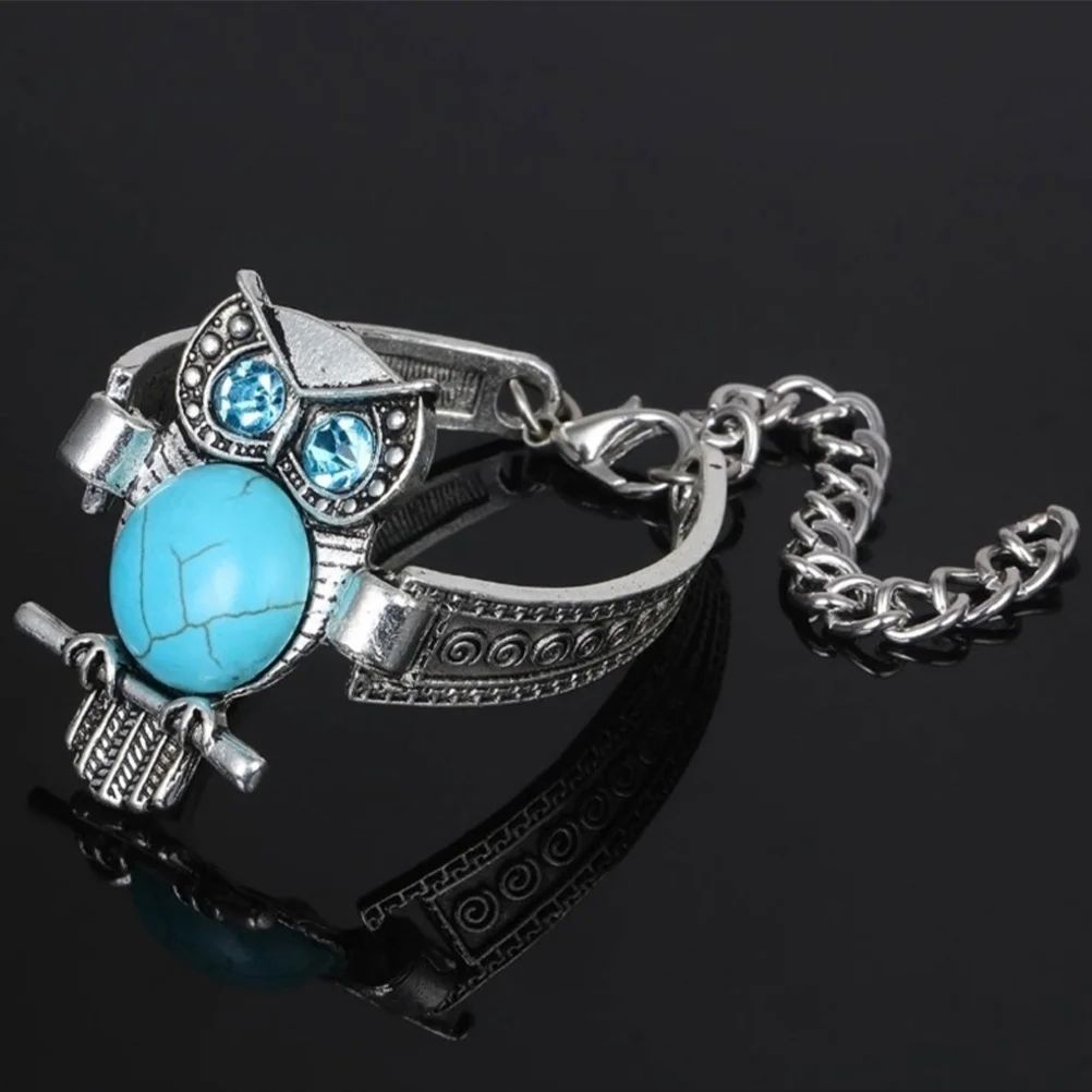 

Vintage Decor Turquoise Crystal Jewelry Bangle Cuff Bracelet Engraved Ethnic Charm Bracelets Wrist Accessories Owl